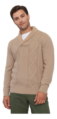 Sweater Hombre Cuello Shawl Color Beige Corona