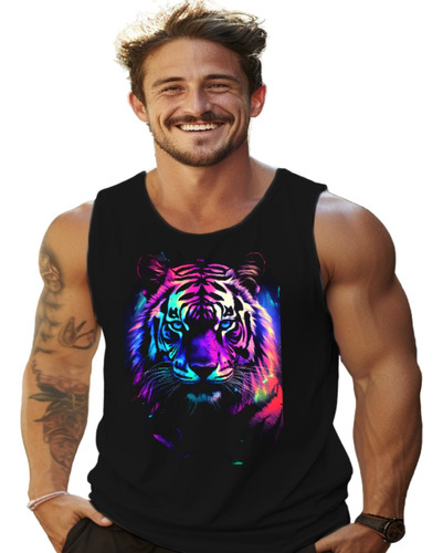 Playera Tank Top Tigre Multicolor Tirantes De Algodón