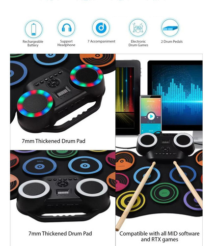 Set De Batería Electrónica Roll Up Drum Set Silicone 9