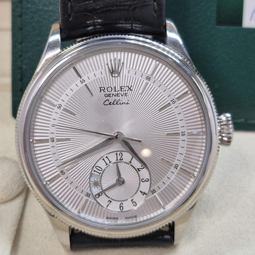 Rolex Cellini Dual Time Ouro Branco 39mm Automático Completo Preto Prateado Prata (Usado)