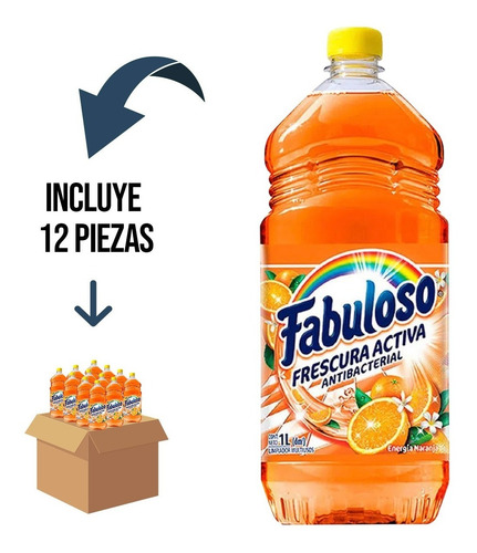 12 Pz Fabuloso Limpiador Frescura Activa Naranja Líquido 1 L