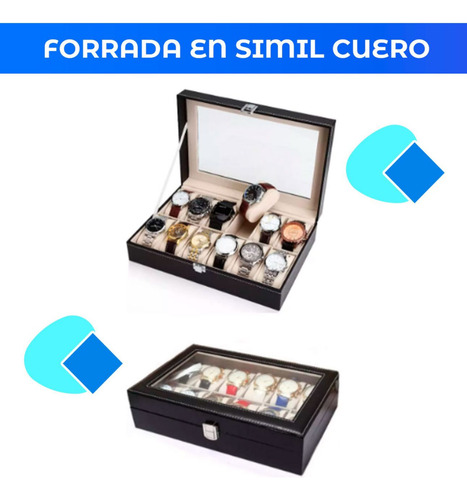 Estuche Caja Organizador De 12 Relojes Elegante Eco Cuero