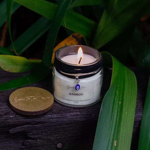 Vela Aromática Bambu Vidro Verde Com 2 Pavios - Botânica Velas