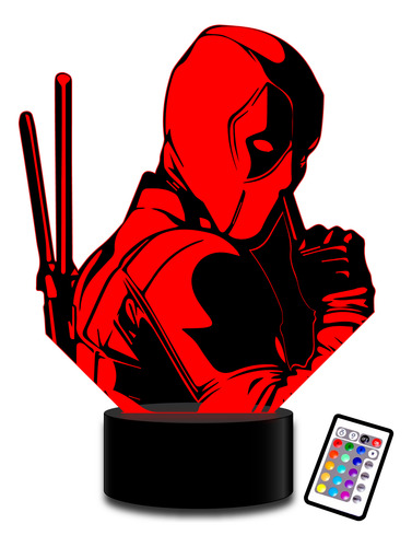 Lámpara Deadpool 3d Acrílico 7 Colores 1 Intermitente