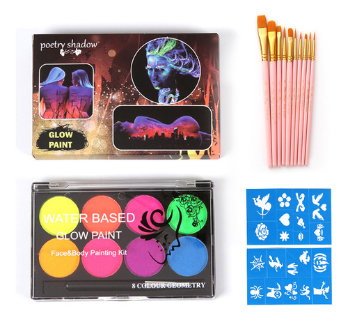 Kit De Pintura Facial Y Corporal De Neón De 8 Colores Brush&