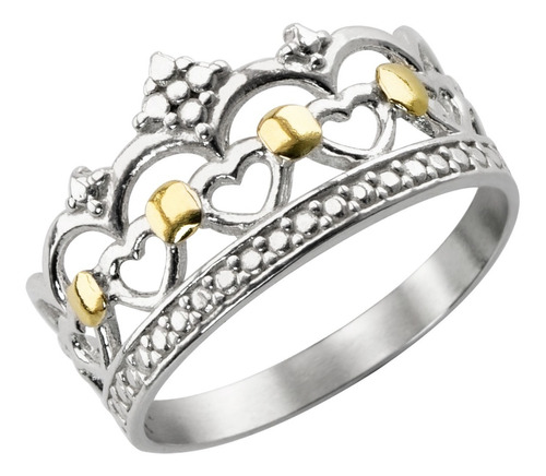 Anillo Corona Plata 925 Y Oro 18k Reyna Princesa Ideal Mujer