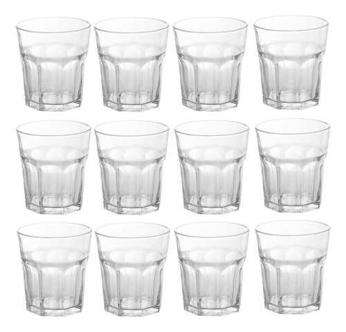 Juego De Vasos De Vidrio Durax Facetado Bajo T/c 350 Cc X 12