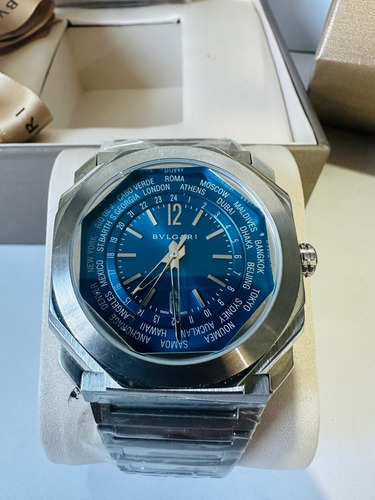 Reloj Pulsera Bvlgari Fondo Azul + Full Set Plata Plata Azul (Usado)