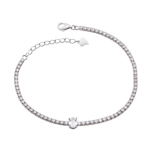 Pulseira Riviera Pingente Gota Cristal Feminina Prata 925