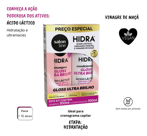 Kit Hidra Gloss Ulta Brilho Nutriçãoebrilho Salon Line 300ml