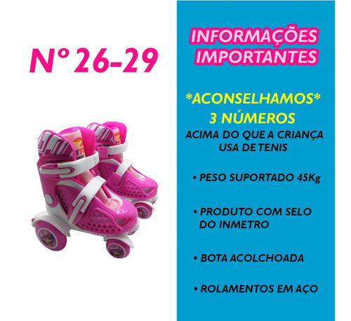 Imagem 2 de 7 de Patins 4 Rodas Ajustável Nº 25 Ao 28 + Kit De Proteção Rosa