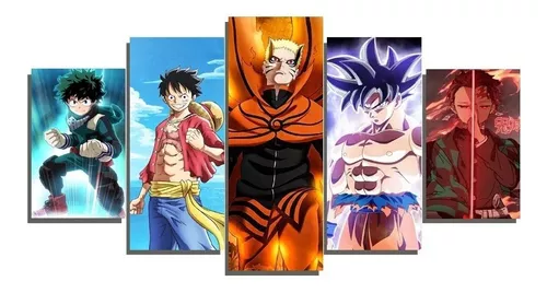 Quadros Decorativos Anime Mangá desenho Naruto dragon ball one piece goku  Mosaico 3 peças 30 x 106