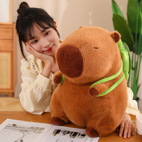 Peluche Capibara Con Mochila Grande 35cm Suave Tierno Muñeco Rosa
