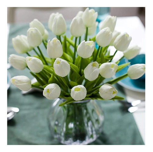 Arranjo Buque De Tulipas Artificial 9 Flores Buque Branco