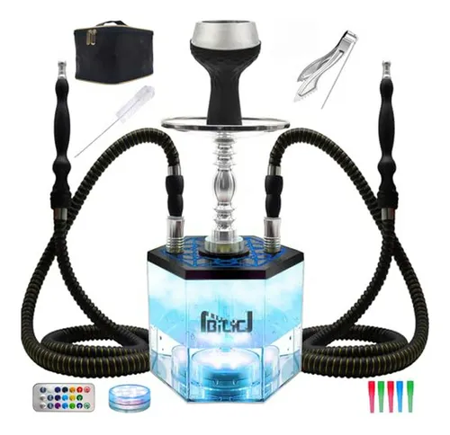 comprar Set De Hookah 2 Mangueras Led Azul Con Accesorios Y Carbón