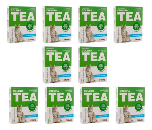 10 Coleiras Antipulgas E Carrapatos Tea Gatos 13g Com 33cm