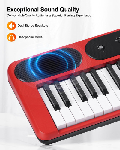 Teclado De Piano De 61 Teclas Portátil Con Luces Y Pantalla Rojo