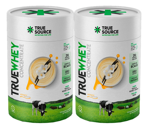 2x True Whey Concentrate Whey Zero Lactose 900g True Source Sabor Vanilla Cream