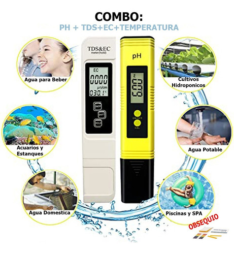 Imagen 1 de 3 de Medidor De Ph + Medidor De Tds O Sdt+ce+ Temperatura Combo