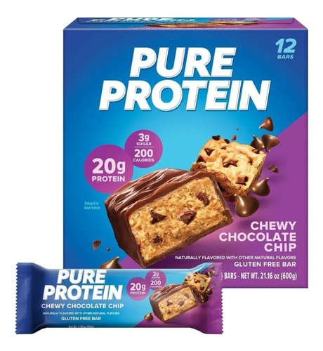 Pure Protein 12 Barras De Proteína. Chewy Chispas Chocolate