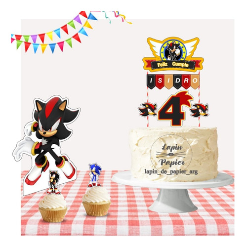 Adorno Torta Cake Topper Cumpleaños Deco Mesa Sonic Shadow Negro Sonic Shadow
