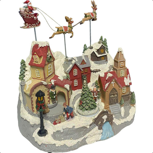Cenario Natal Vilarejo Casa Miniatura Rena Papai Noel Voam