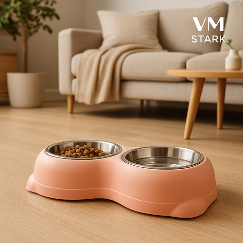 Comedouro Para Cães De Inox Duplo Pote Ração Elevado Rosa