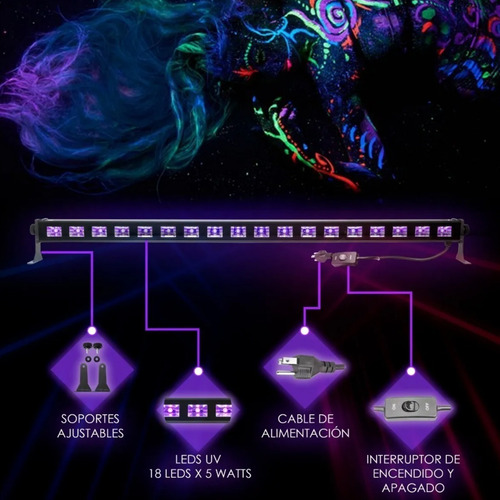 Imagen 4 de 5 de Luz Ultravioleta Uv Barra Led 18 X 5 Watts Steelpro