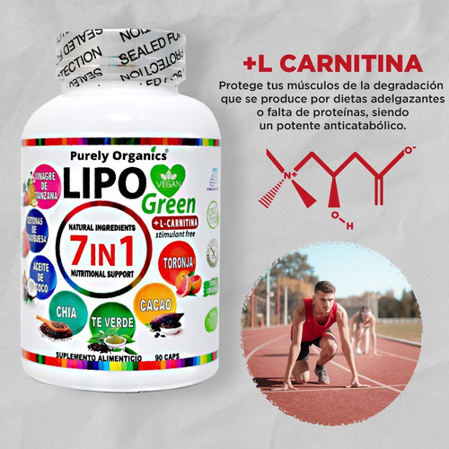 Imagen 3 de 9 de Lipo Green 7 In 1 Organico 100% 90 Capsulas