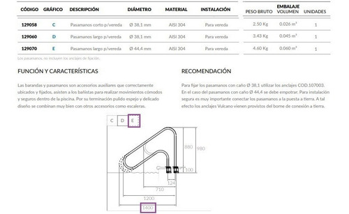 Imagen 3 de 3 de Pasamanos Para Pileta 129070 1400 Cm.