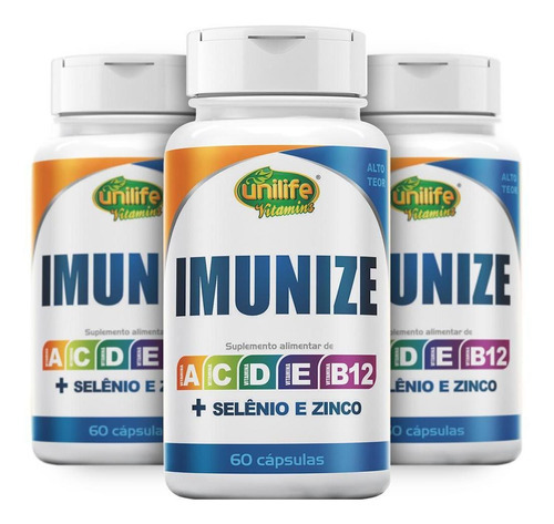 Imunize Selênio Zinco E Vitaminas 60 Cáps De 600mg Kit Com 3