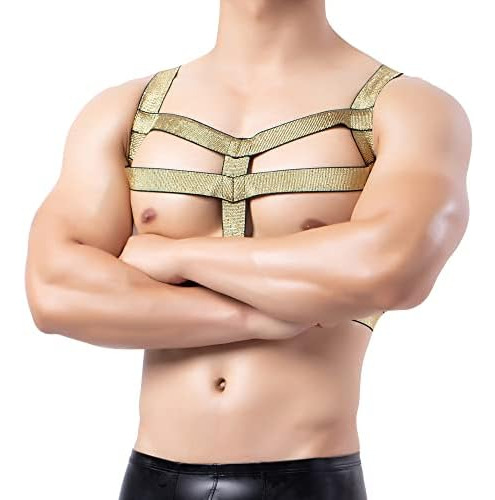 Yoobng Hombre Arnés Dorado Cinturón Cuerpo Cofre Elástico Ha