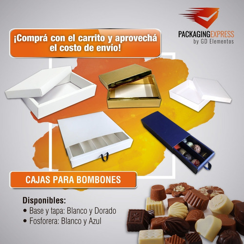 Caja Para Bombones Fosforera Divisor 20/25 U Blanca Pack X25