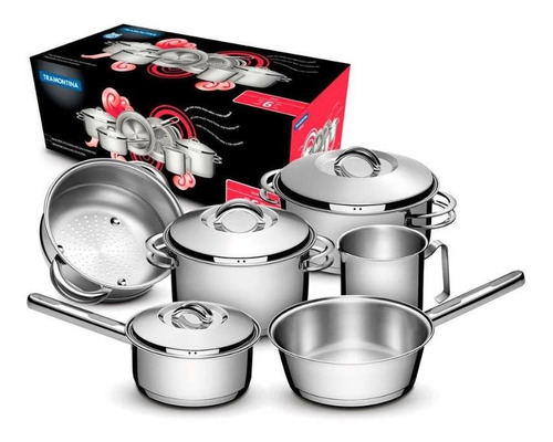 Conjunto Panelas 6pç + Panela 4,7l Inox Solar Tramontina Cor Prateado