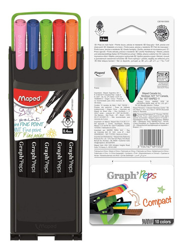 Estuche Plumones Maped Graph Peps Compact 10 Colores Arte R Colores
