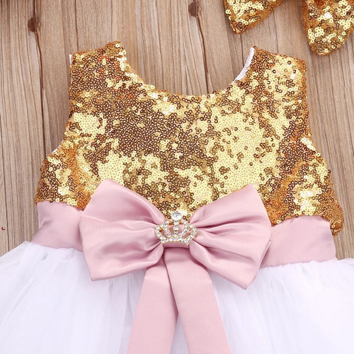 Vestido Elegante Blanco Dorado Bebé Niña Bautizo Matrimonio | Cuotas sin interés Vestido Elegante Blanco Dorado Bebé Niña Bautizo Matrimonio | Cuotas sin interés