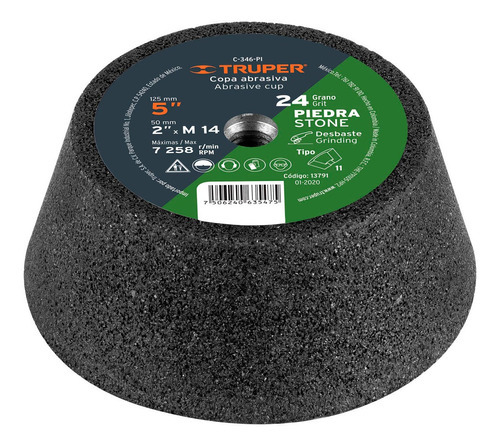 Copa Desbaste 5'' Esmeril M14 Grano 24 Piedra Truper 13791