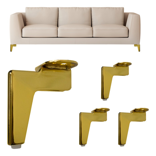 Kit 4 Patas Para Soporte Elevacion Para Muebles 12cm Dorado Dorado