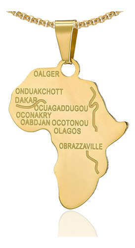 Collar Con Colgante De Letra De Mapa De África De Acero Inox