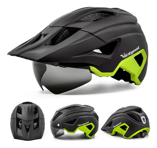 Capacete De Bicicleta Com Óculos, Viseira, Luz Traseira Led,