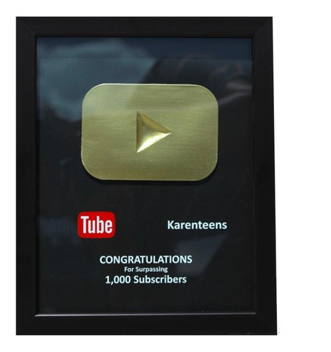 Placa De Youtube | Botón De Oro | Totalmente Personalizada