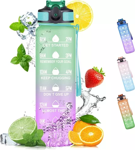  Botella de agua de 1 litro, botella de agua de gran capacidad,  motivacional con tapa de marcador de tiempo, para bebidas de agua, jugo de  leche, taza esmerilada, regalo de cumpleaños