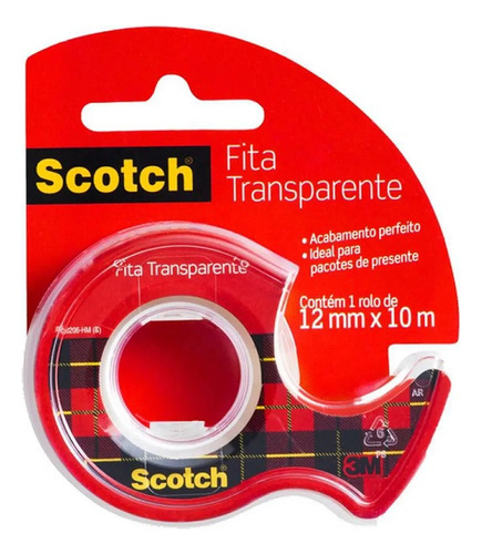 Fita Adesiva Transparente 12mm X 10m 3m Scotch C/ Dispenser