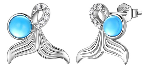 Aurora Tears Mermaid Tail Stud Pendientes 925 Sterling Tail