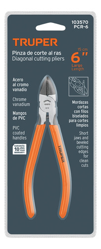Pinza De Corte Al Ras 6 Mango De Pvc, Truper