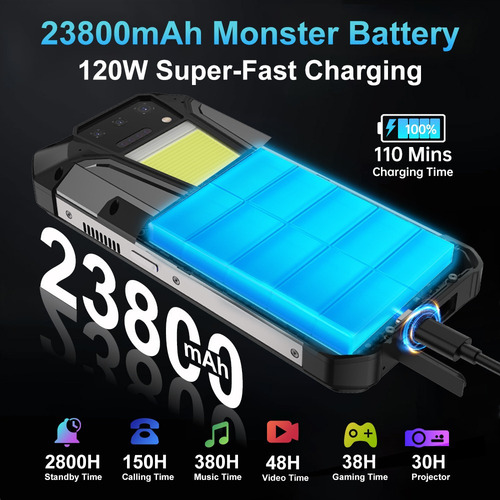Smartphone Unihertz Tank 2 Pro 8849, 23800 Mah, 16 Gb, 256 G