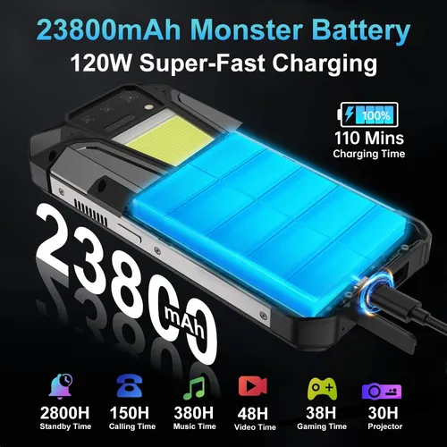 Smartphone Unihertz Tank 2 Pro 8849, 23800 Mah, 16 Gb, 256 G