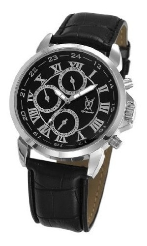 Konigswerk Mens Cuero Negro Reloj Numeros Romanos Multifunci