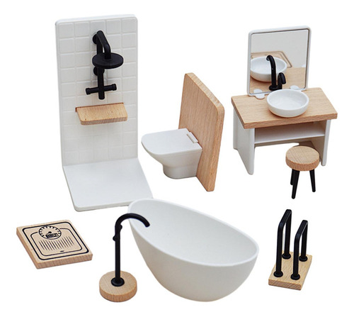 Juego De Baño En Miniatura Para Casa De Muñecas, Lavabo,