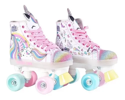 Patines Artisticos Zapatillas Luces Led 4 Ruedas Unicornio